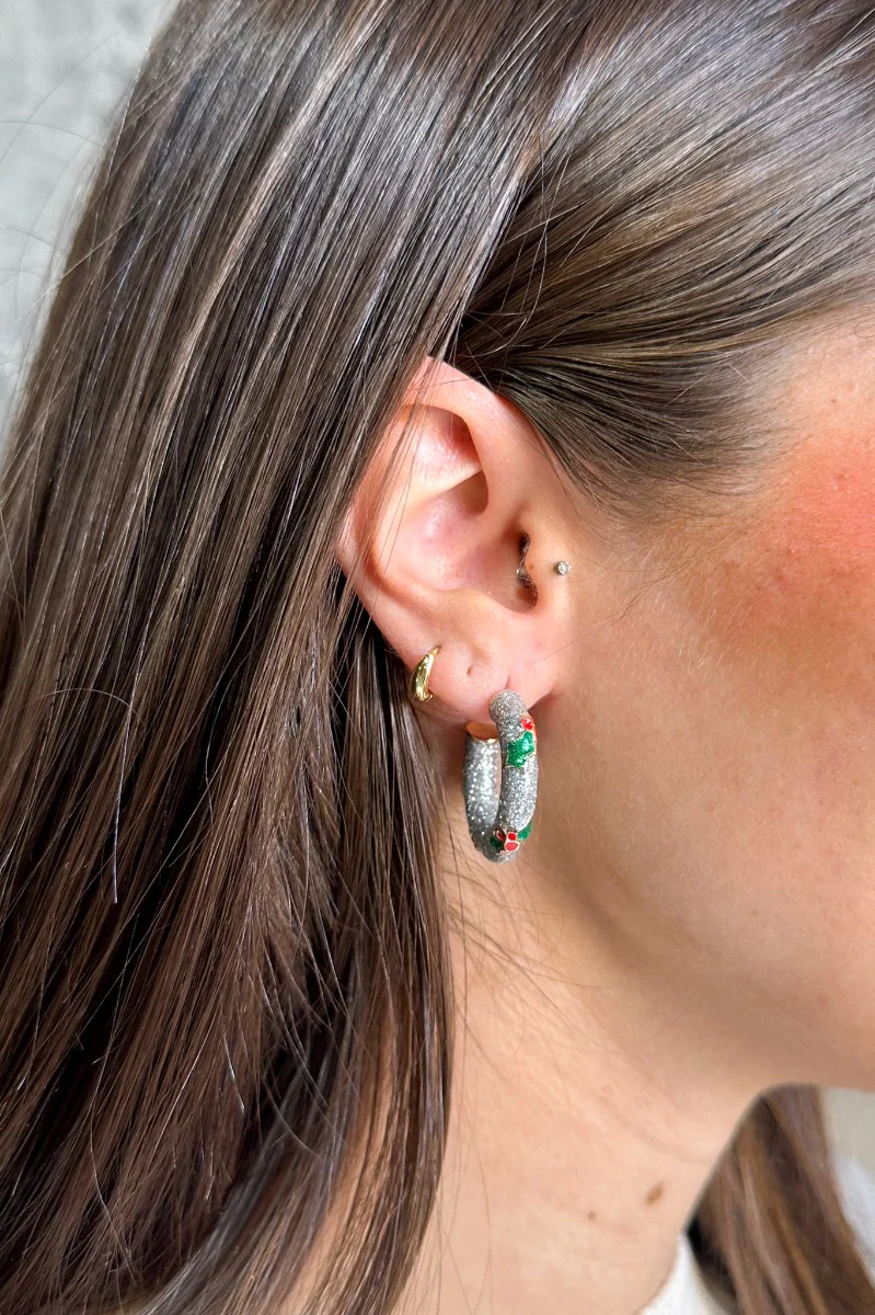 Holly Silver Glitter Hoop