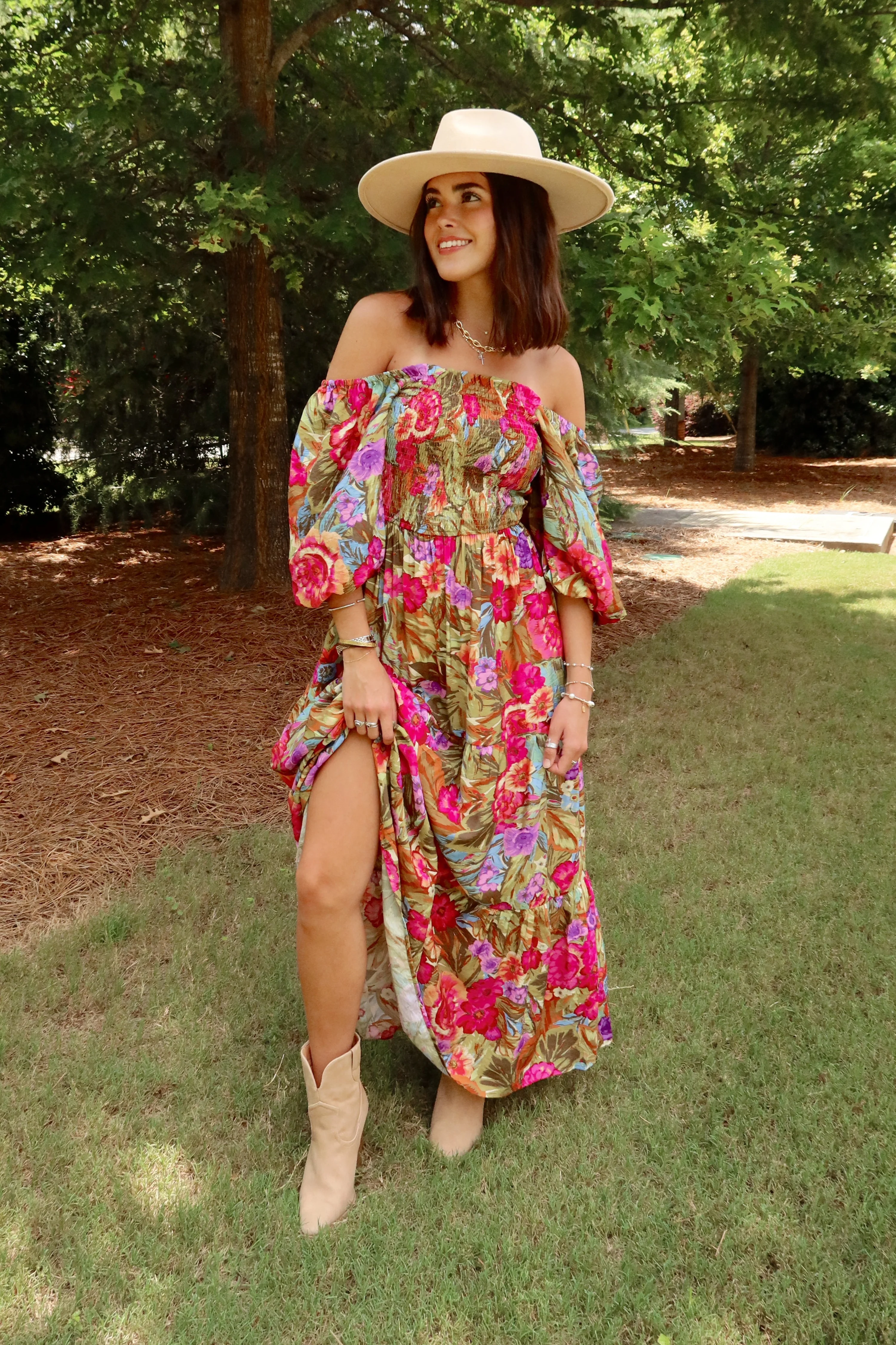 Arya Floral Multi Off-The-Shoulder Midi Dress