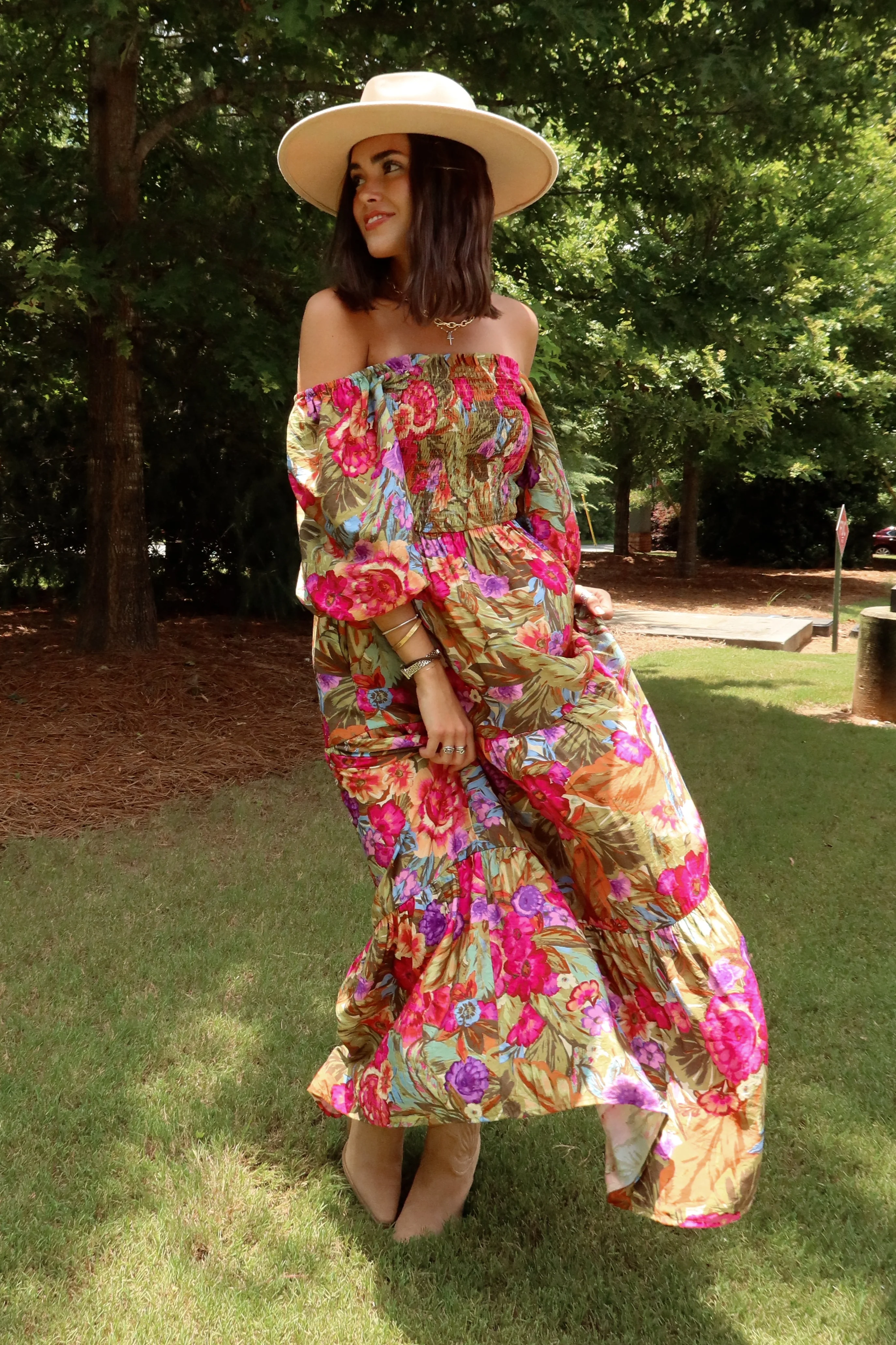 Arya Floral Multi Off-The-Shoulder Midi Dress - Image 6