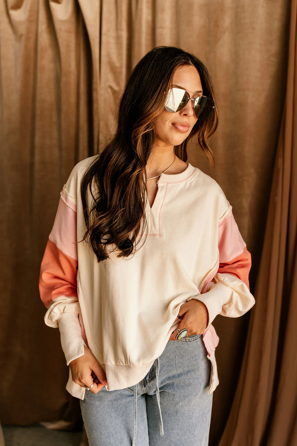 Leia Cream Multi Color Block Sweatshirt