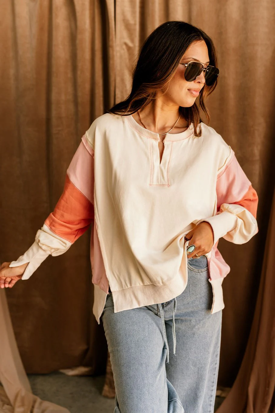 Leia Cream Multi Color Block Sweatshirt - Image 2