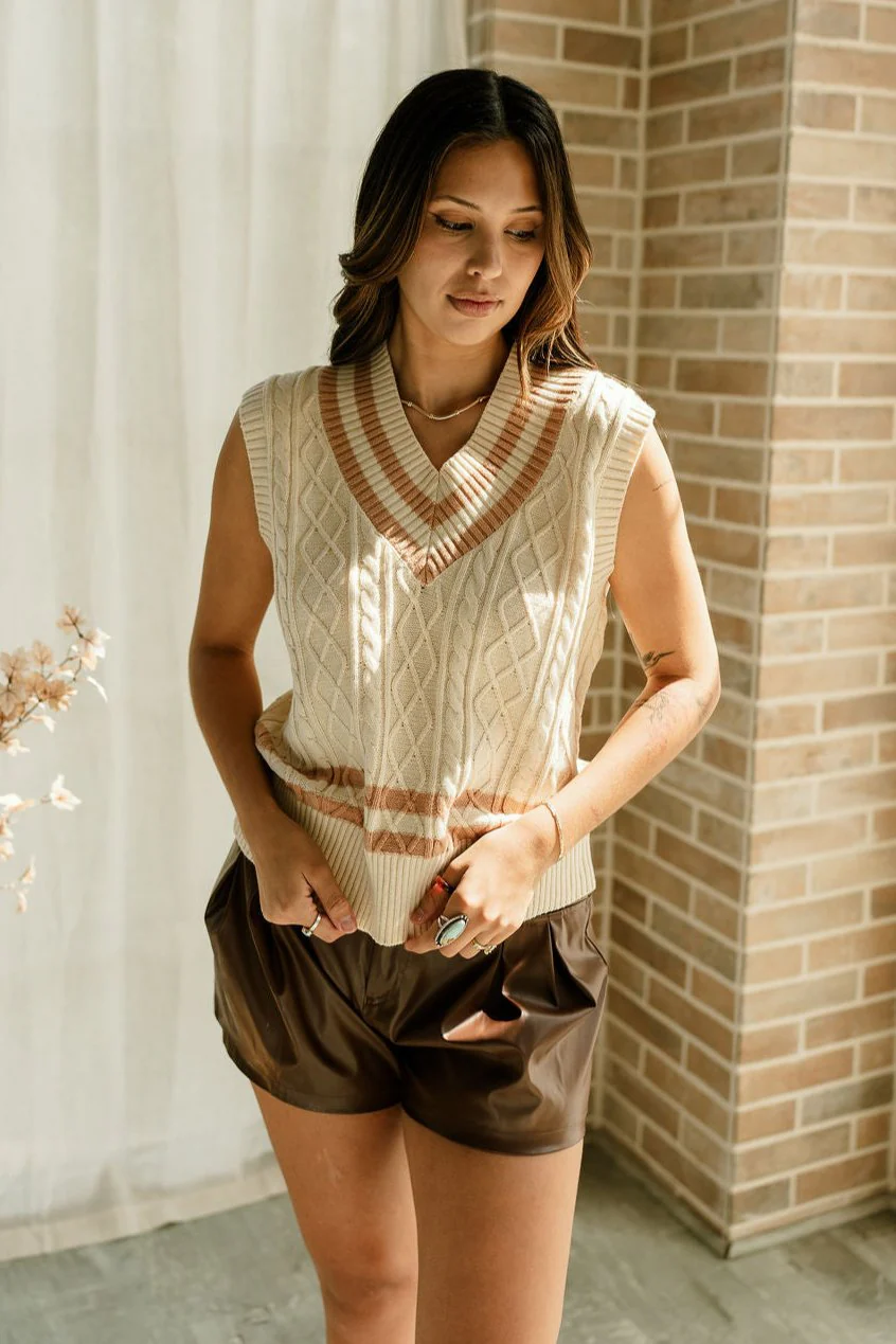 Arya Cream & Camel V-Neck Sweater Vest