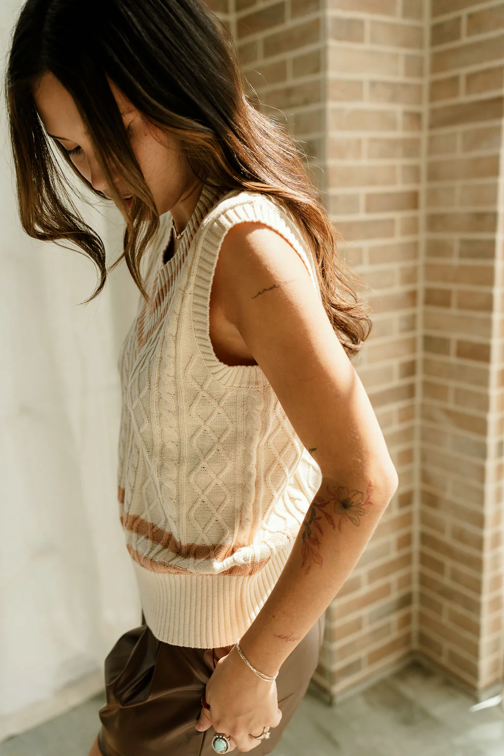 Arya Cream & Camel V-Neck Sweater Vest - Image 3