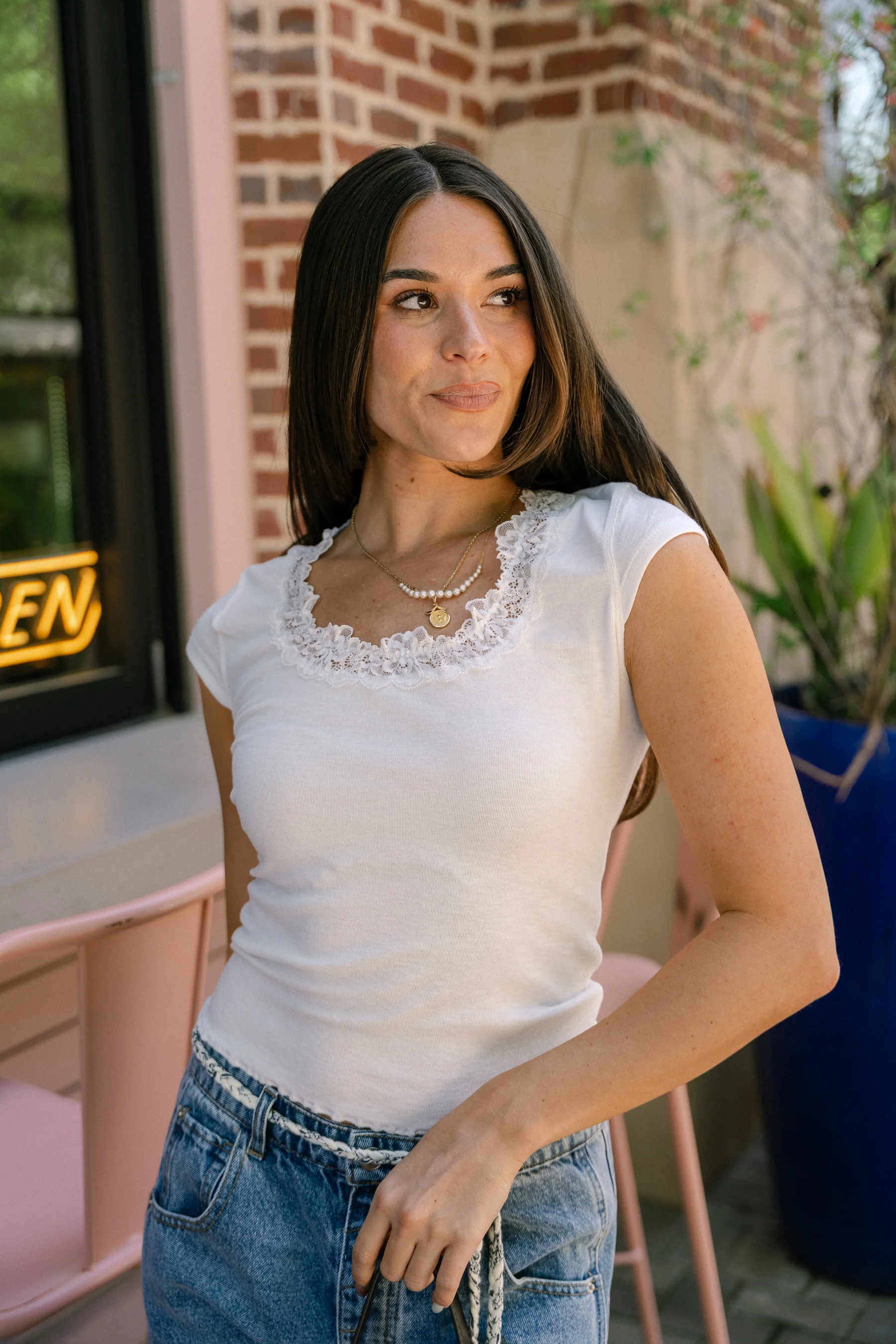 Brighton White Lace Short Sleeve Top - Image 3