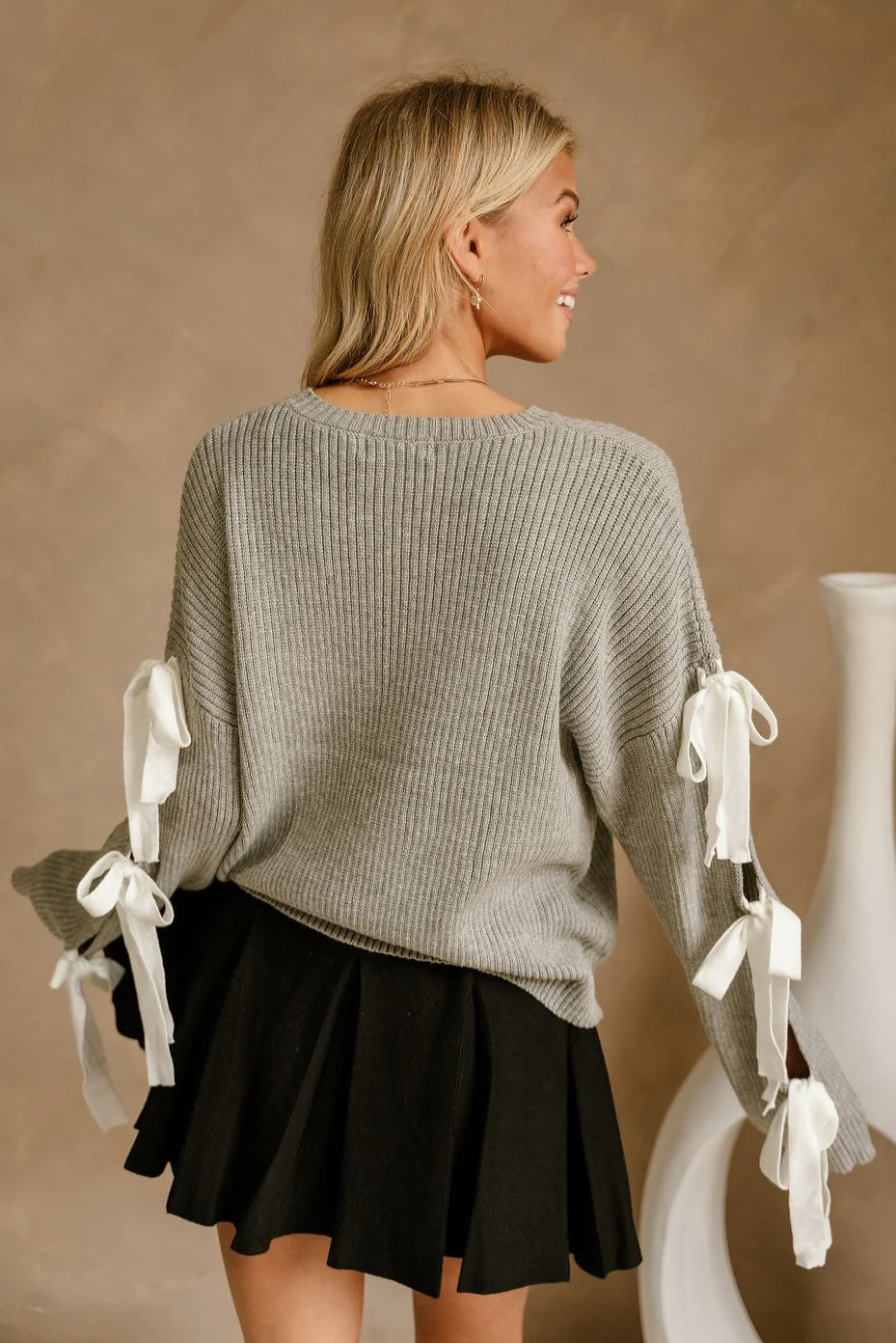 Vanessa Heather Grey & White Bows Sweater - Image 9