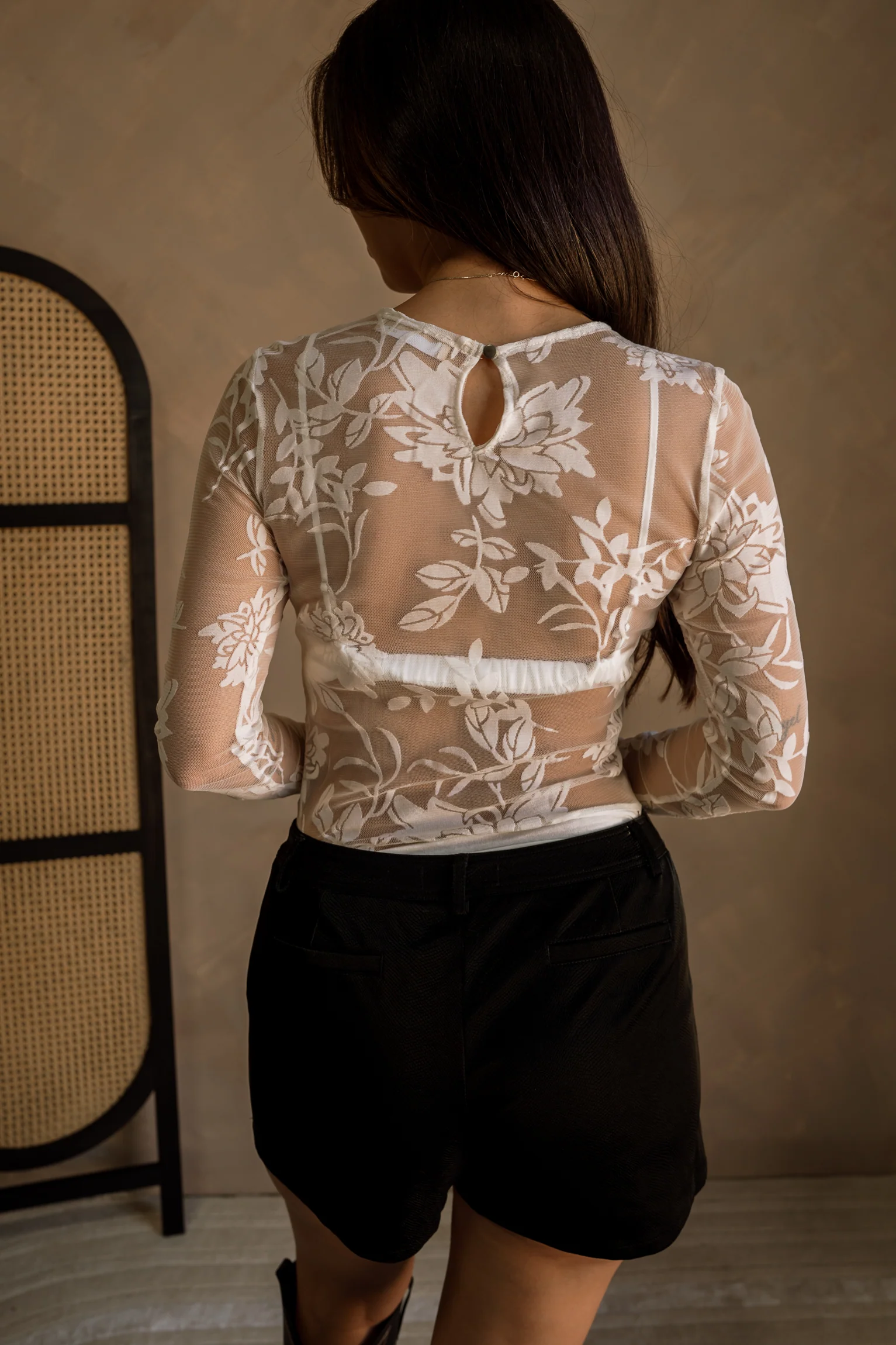 Imani Cream Floral Mesh Bodysuit - Image 7