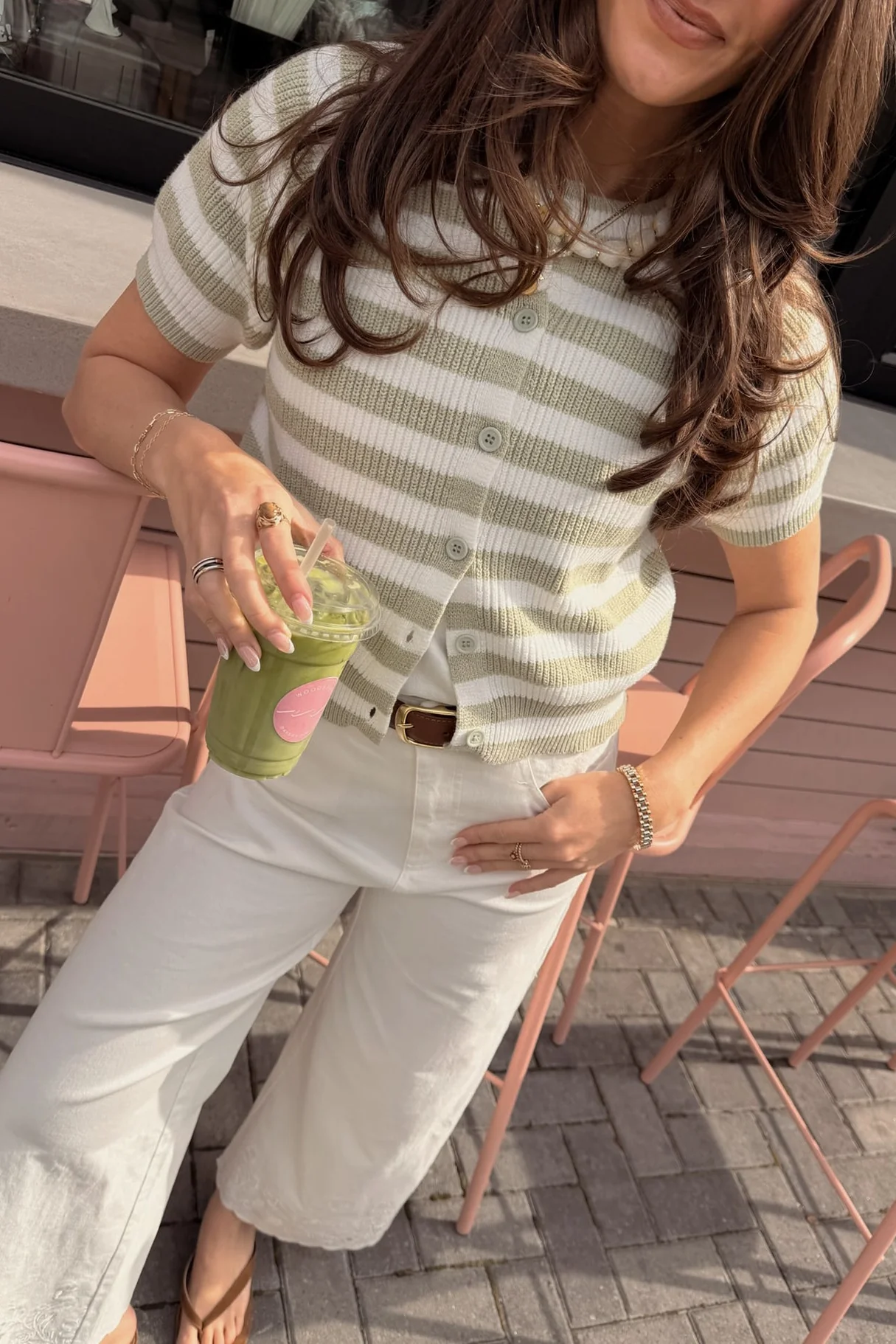 Imogene Sage & White Striped Cardigan - Image 2