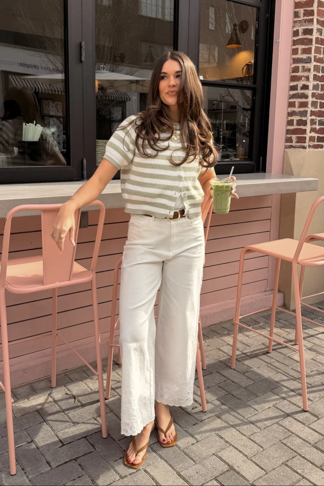 Imogene Sage & White Striped Cardigan - Image 3