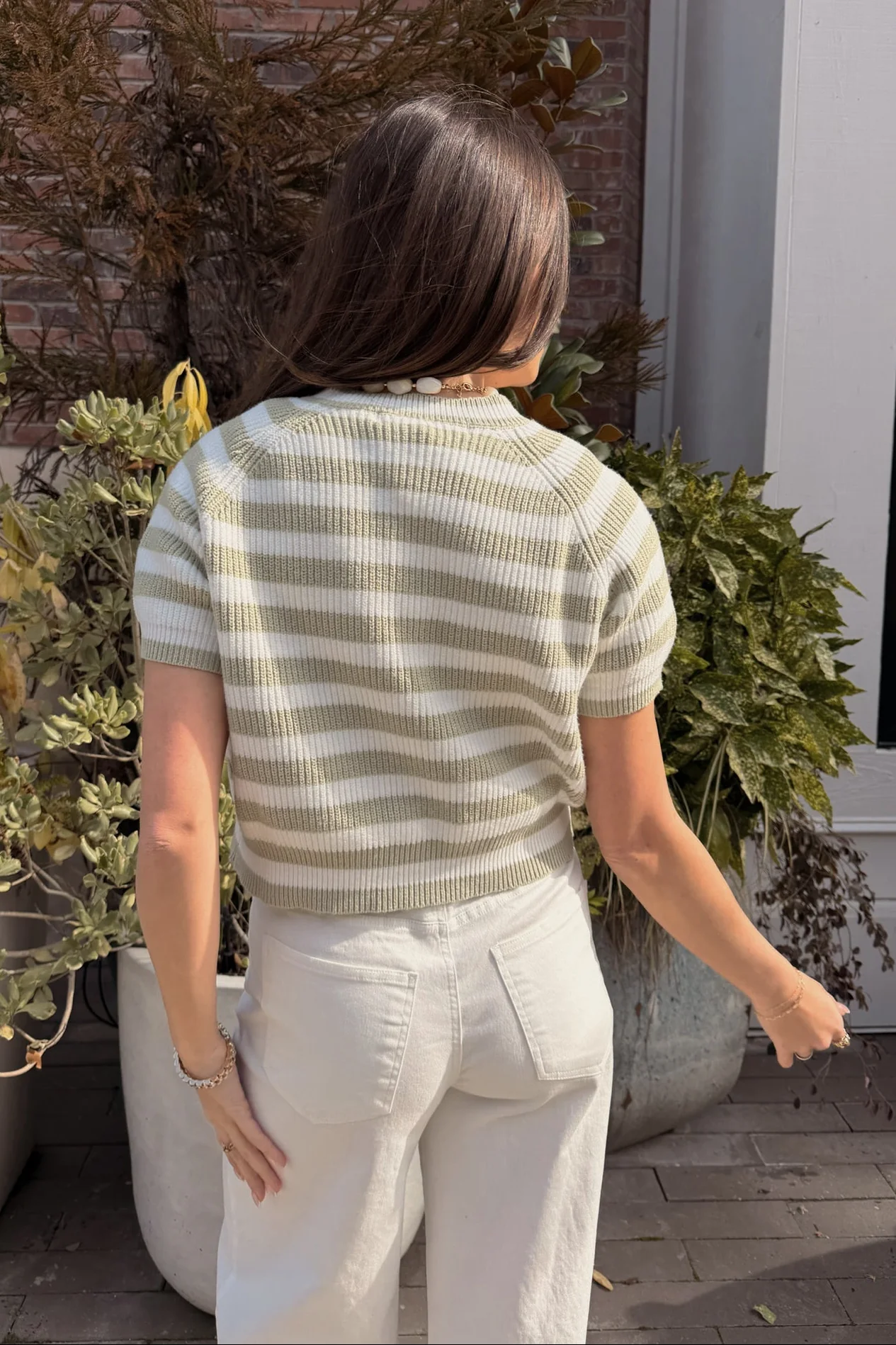 Imogene Sage & White Striped Cardigan - Image 4