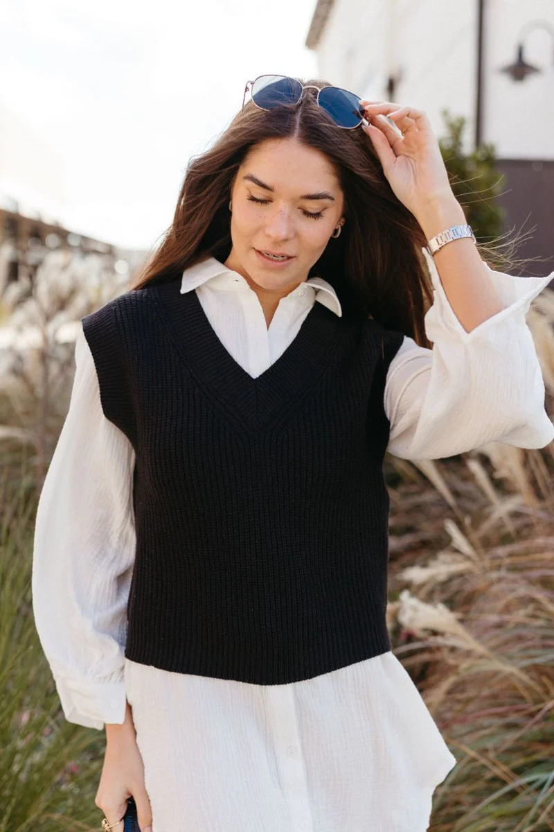 Impress Me Sweater Vest in Black