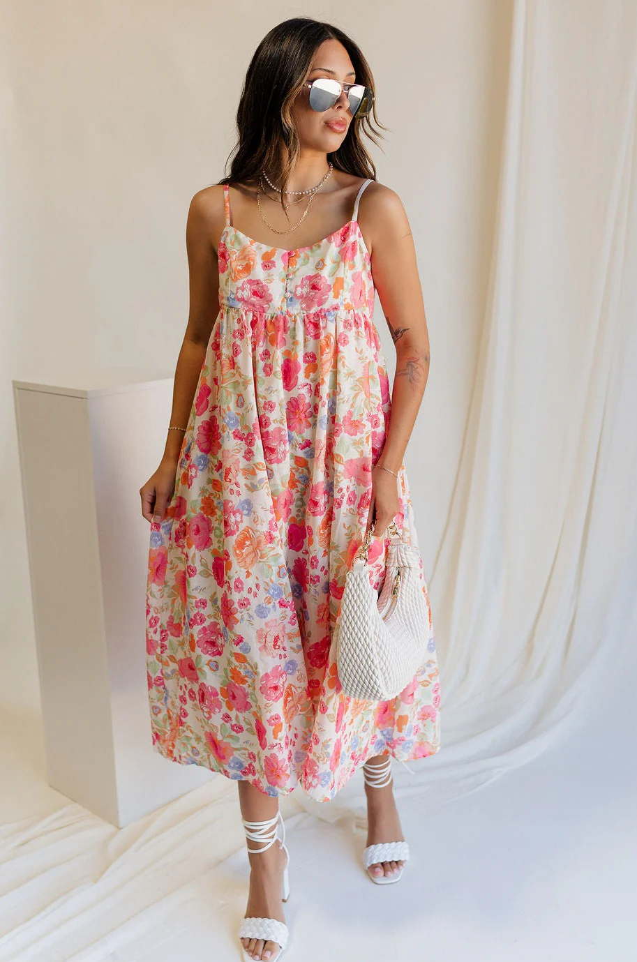 Inaya Multi Floral & Ivory Midi Dress