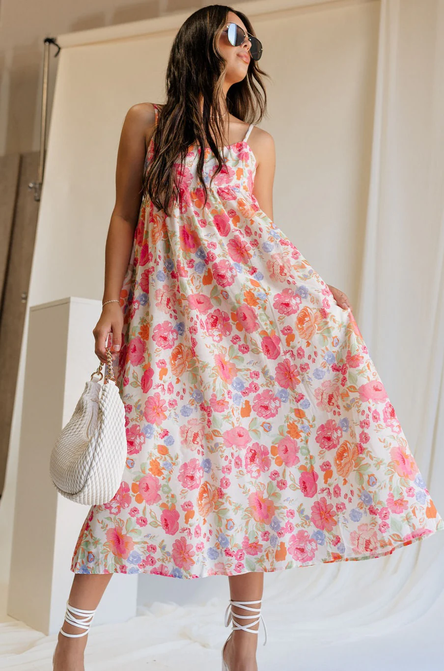Inaya Multi Floral & Ivory Midi Dress - Image 2