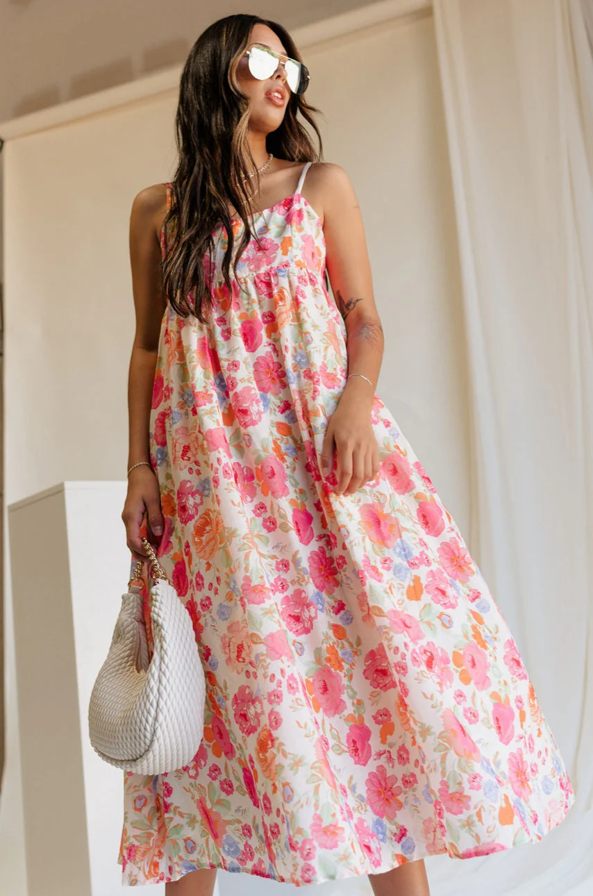 Inaya Multi Floral & Ivory Midi Dress - Image 7