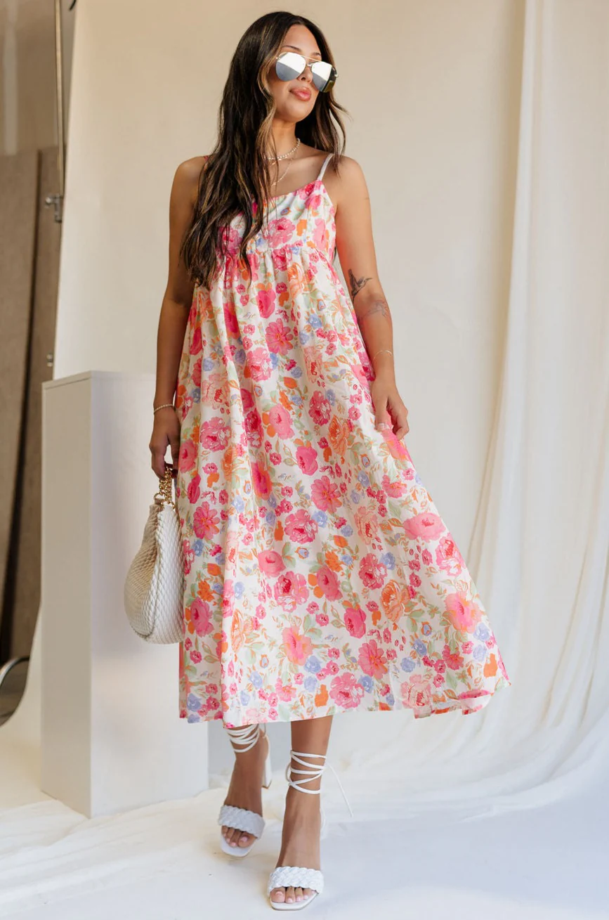 Inaya Multi Floral & Ivory Midi Dress - Image 8