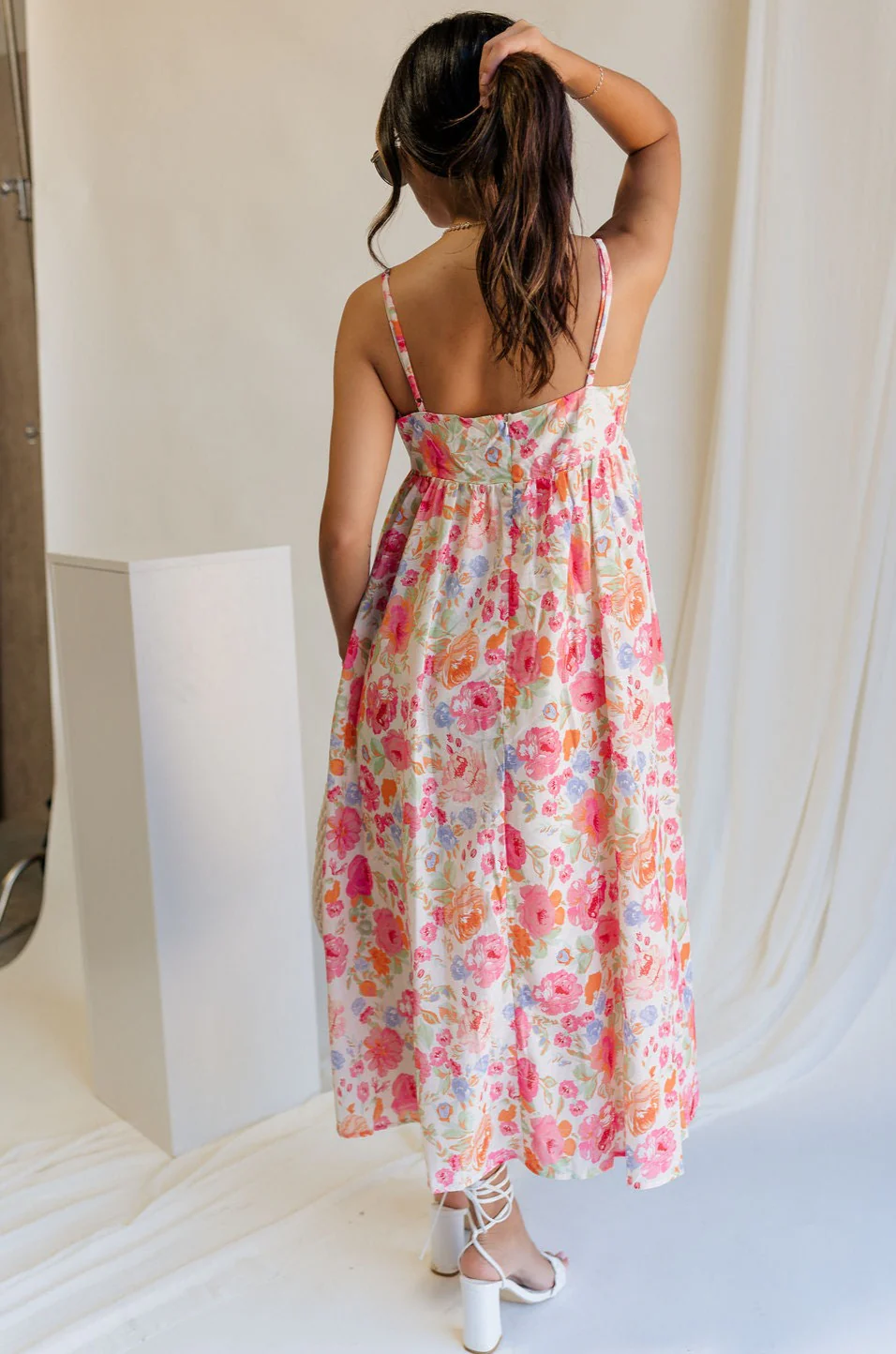 Inaya Multi Floral & Ivory Midi Dress - Image 9