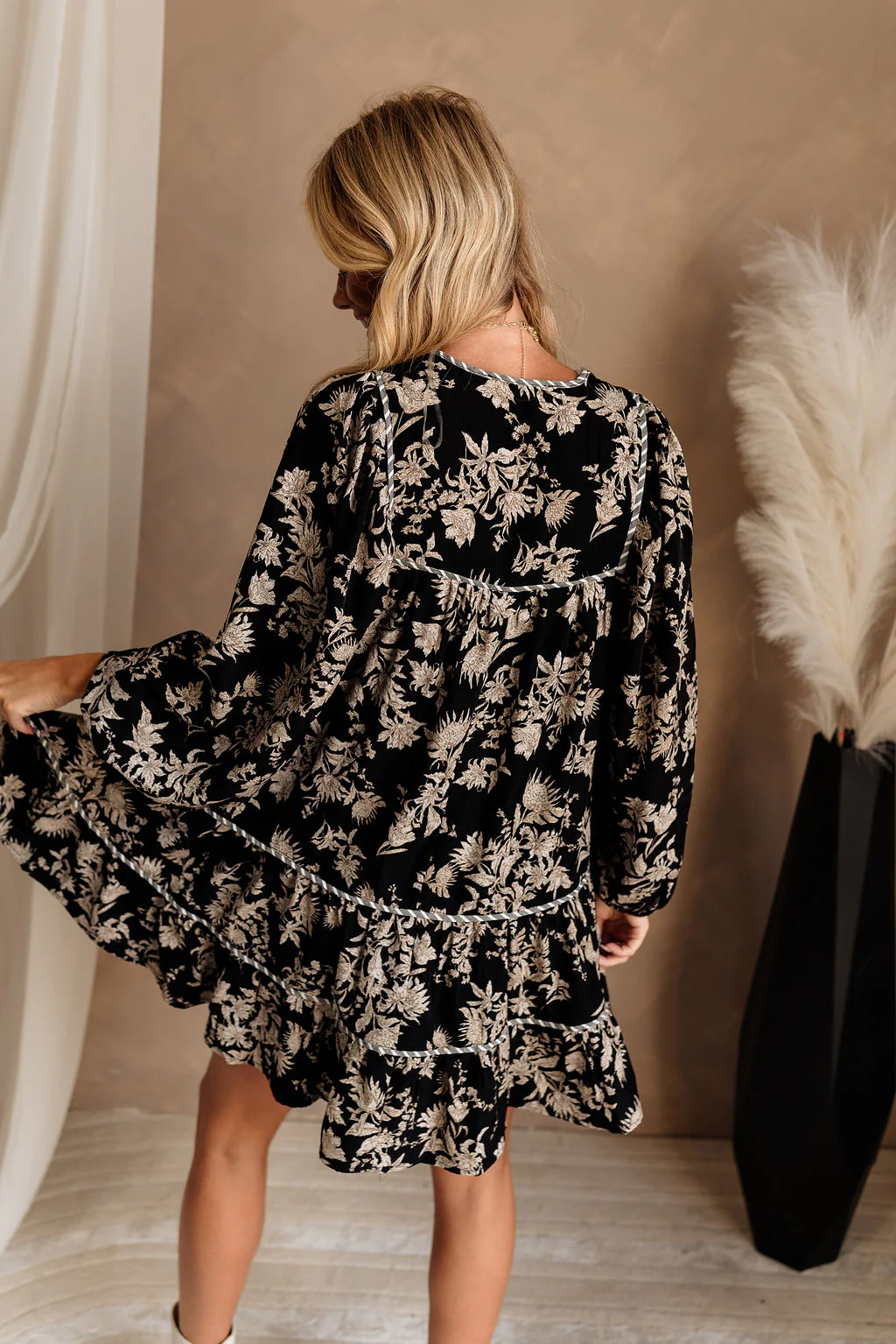 Ingrid Black Floral Mini Dress - Image 6