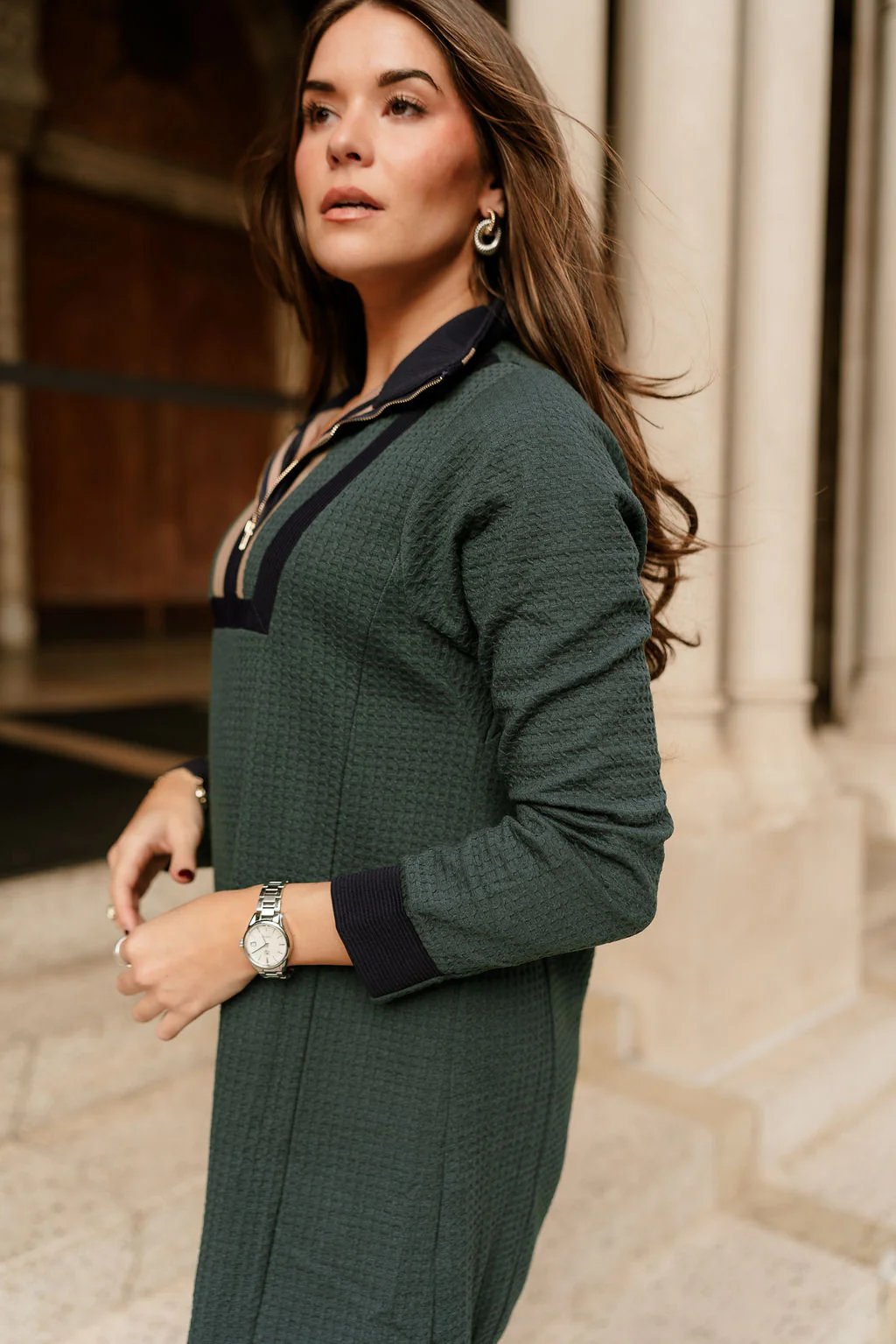 Ingrid Green Quarter-Zip Mini Dress - Image 4