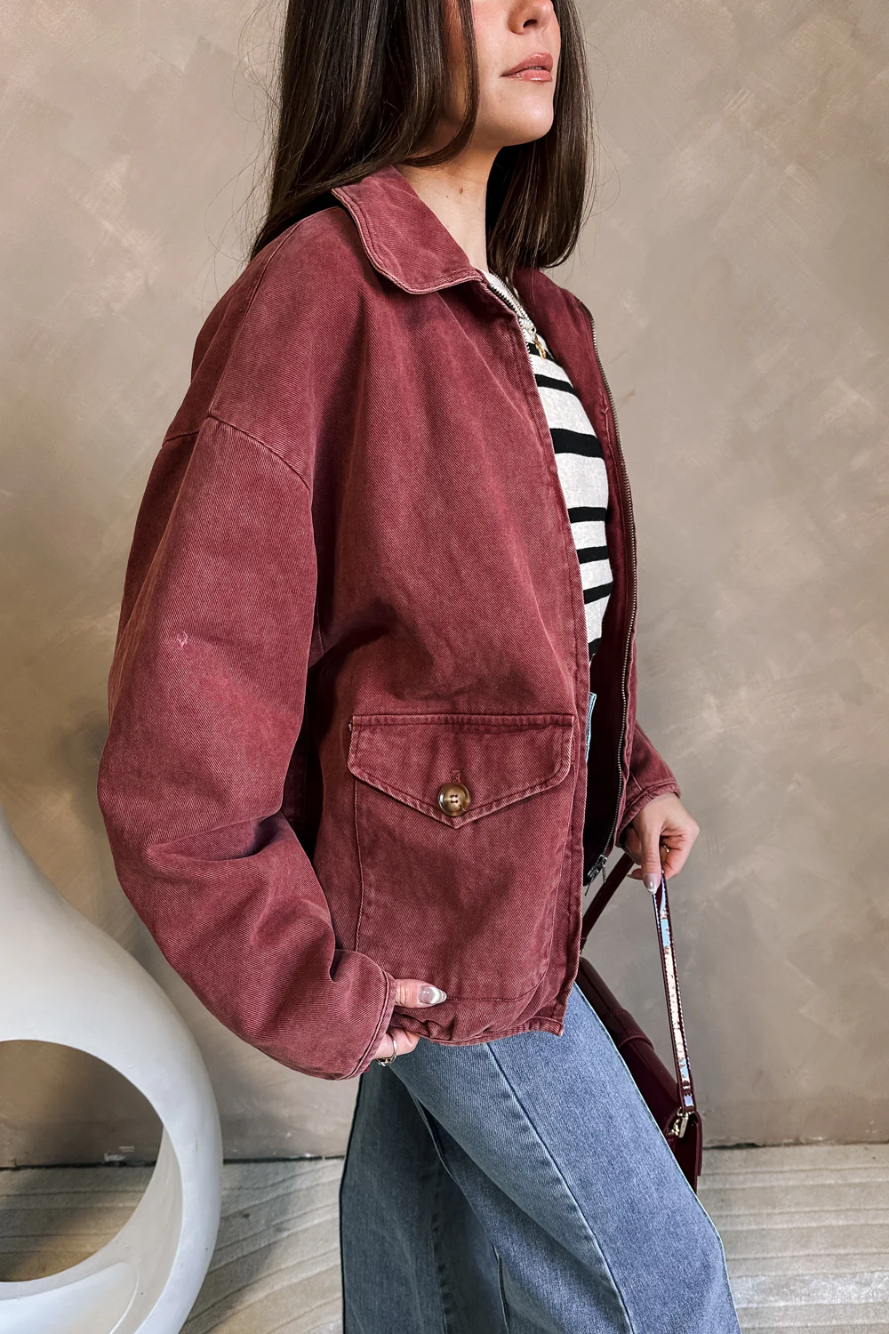 Jasmine Burgundy Long Sleeve Jacket - Image 3