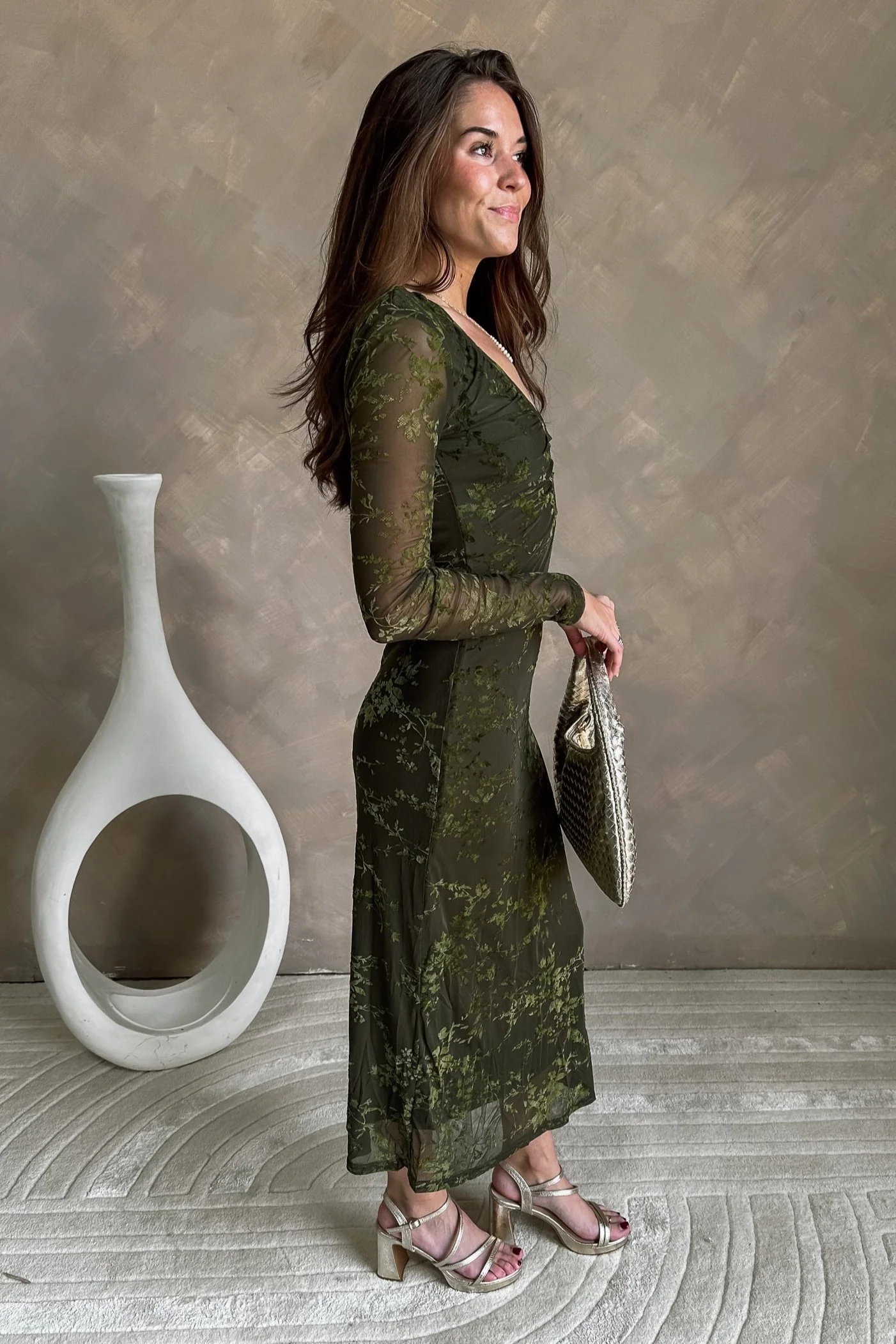 Emory Olive Velvet Floral Midi Dress - Image 6