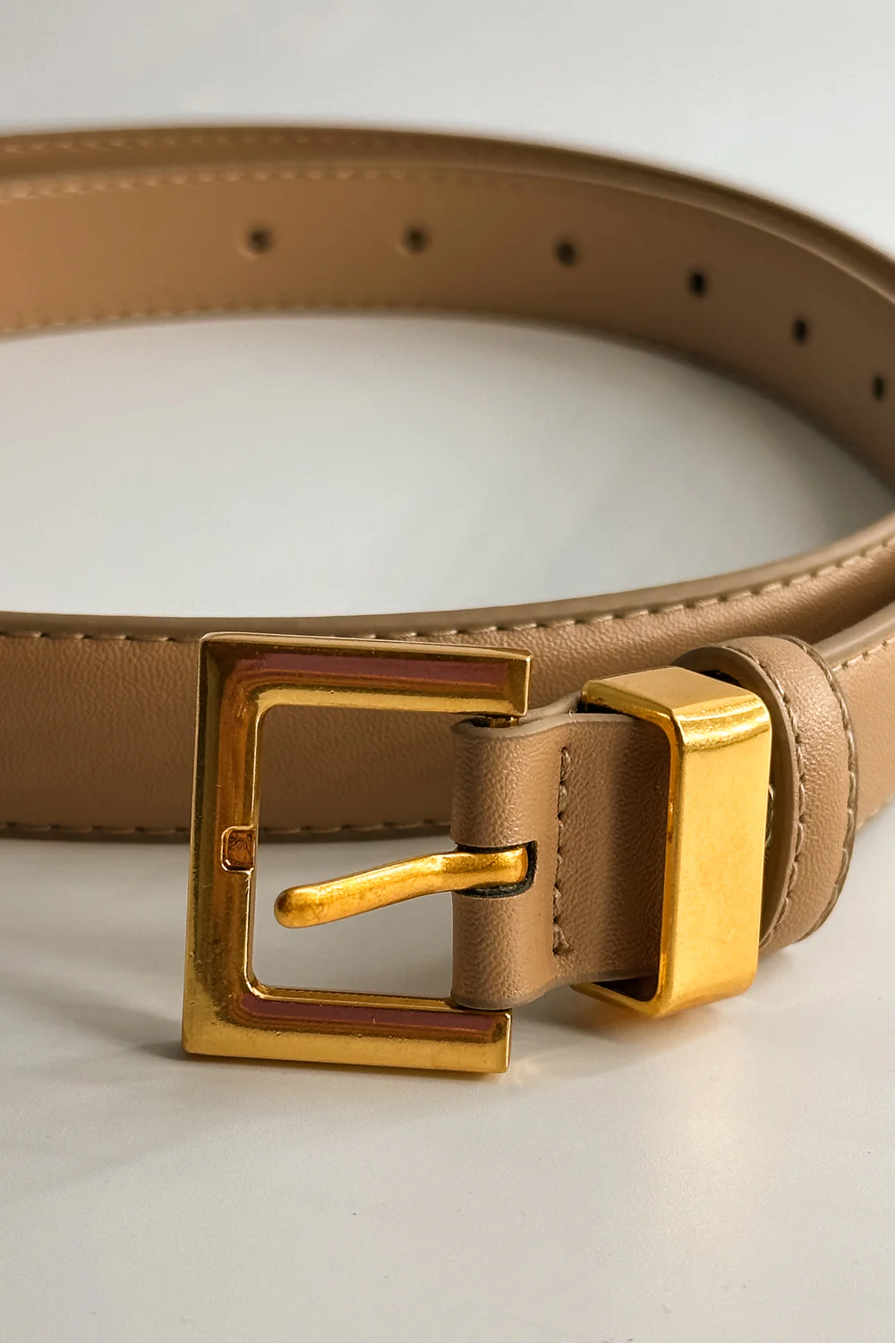 Iris Taupe Slim Square Buckle Belt