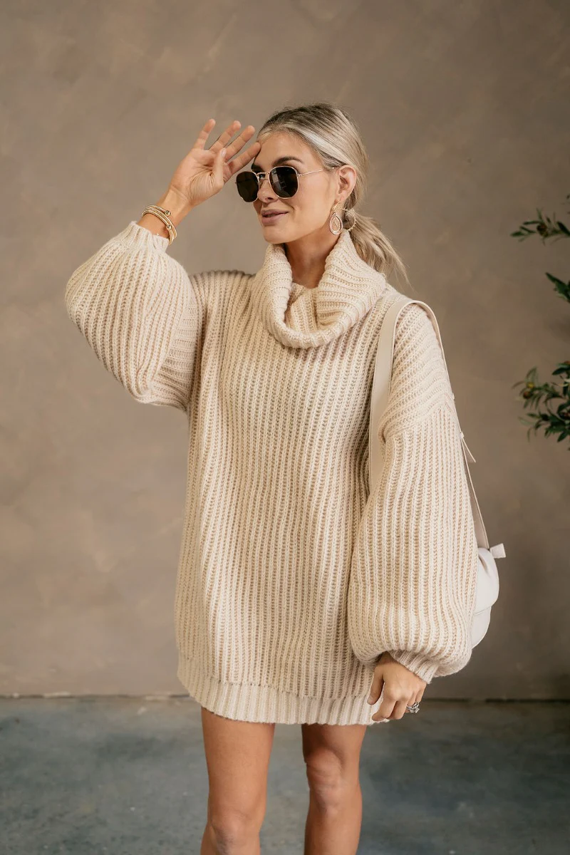 Isabella Cream Turtleneck Sweater Dress - Image 3
