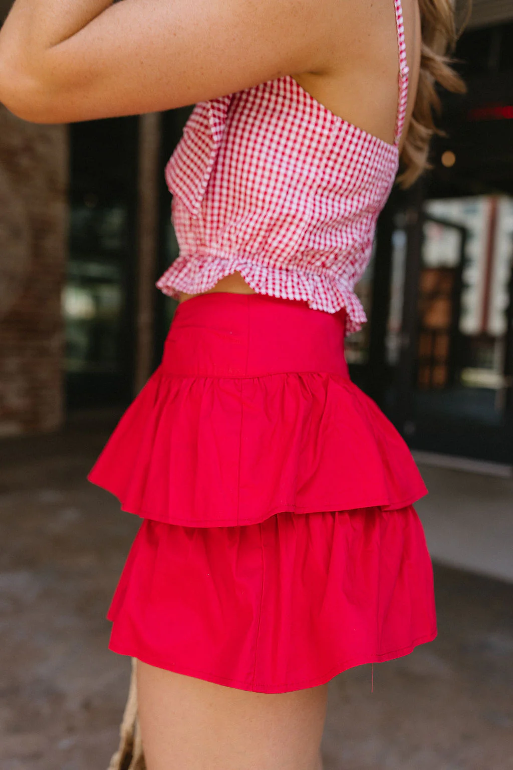 Isabelle Red Tiered Mini Skirt - Image 3