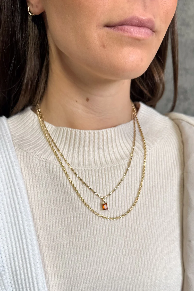 Isla Amber Stone Gold Chain Layer Necklace