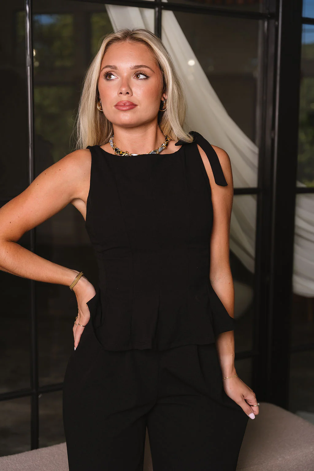Isla Black Tie Flare Tank