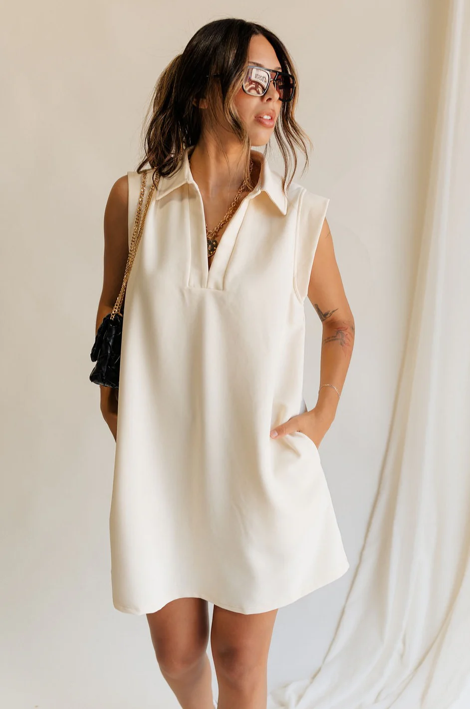 Isla Cream Collar Sleeveless Mini Dress