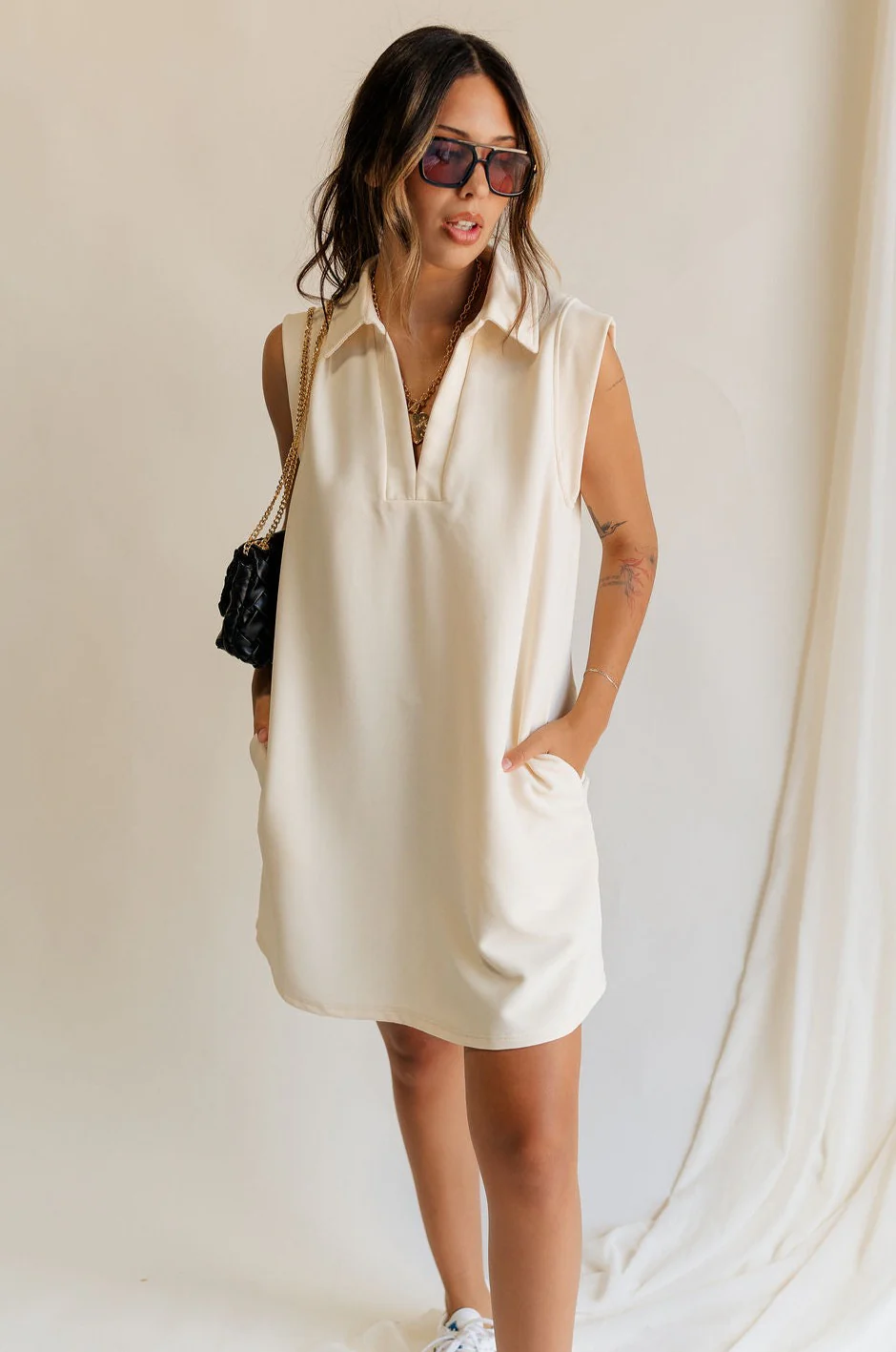 Isla Cream Collar Sleeveless Mini Dress - Image 5
