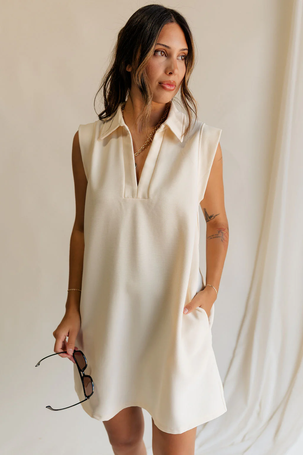 Isla Cream Collar Sleeveless Mini Dress - Image 6