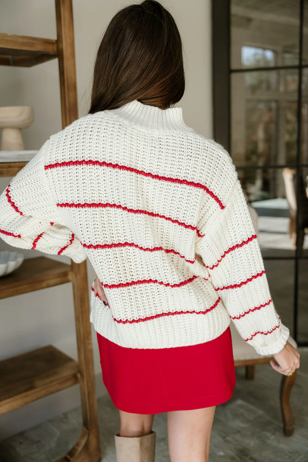 Isla Cream & Red Stripe Knit Cardigan - Image 4
