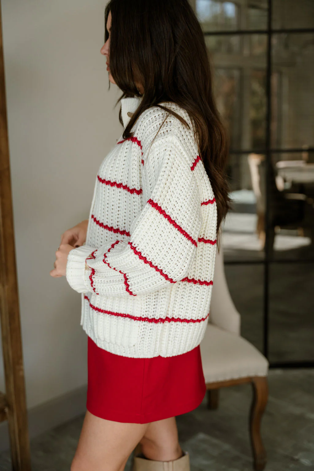 Isla Cream & Red Stripe Knit Cardigan - Image 8