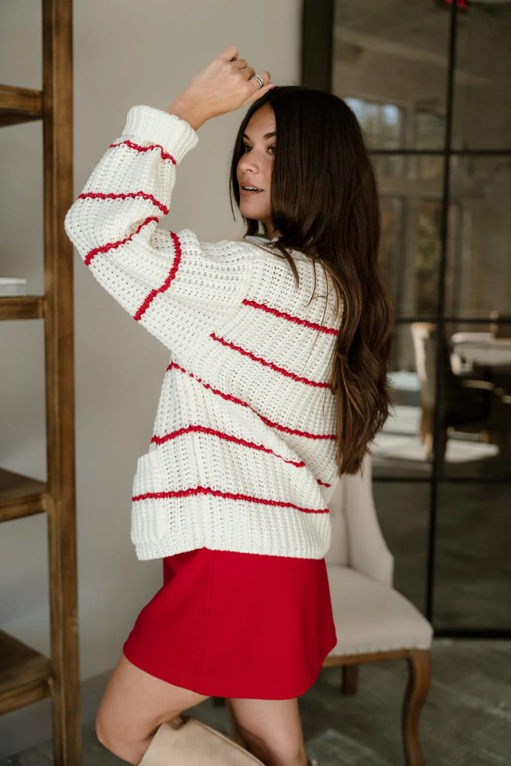 Isla Cream & Red Stripe Knit Cardigan - Image 9