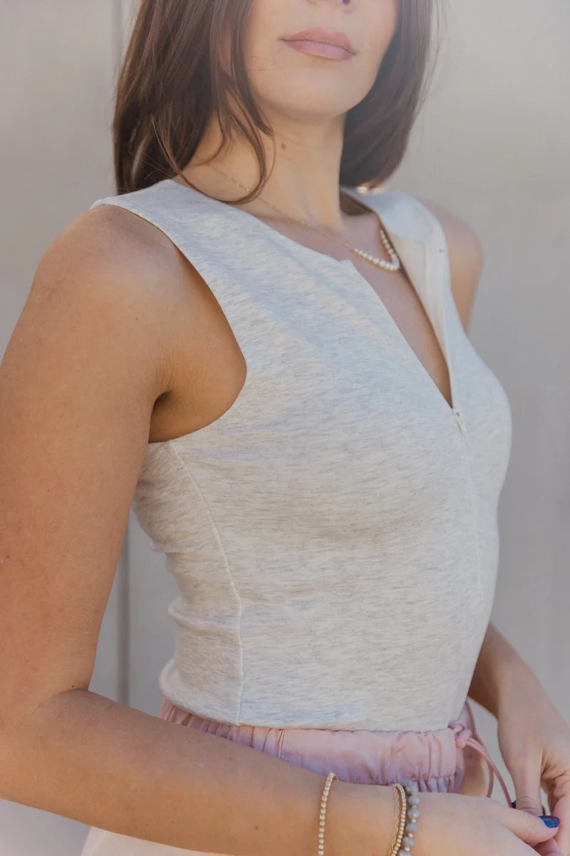 Isla Heather Grey Zip Up Sleeveless Bodysuit - Image 3