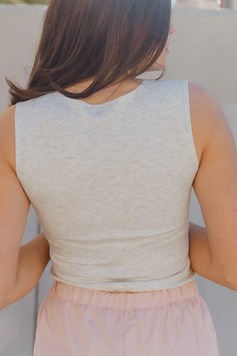 Isla Heather Grey Zip Up Sleeveless Bodysuit - Image 4