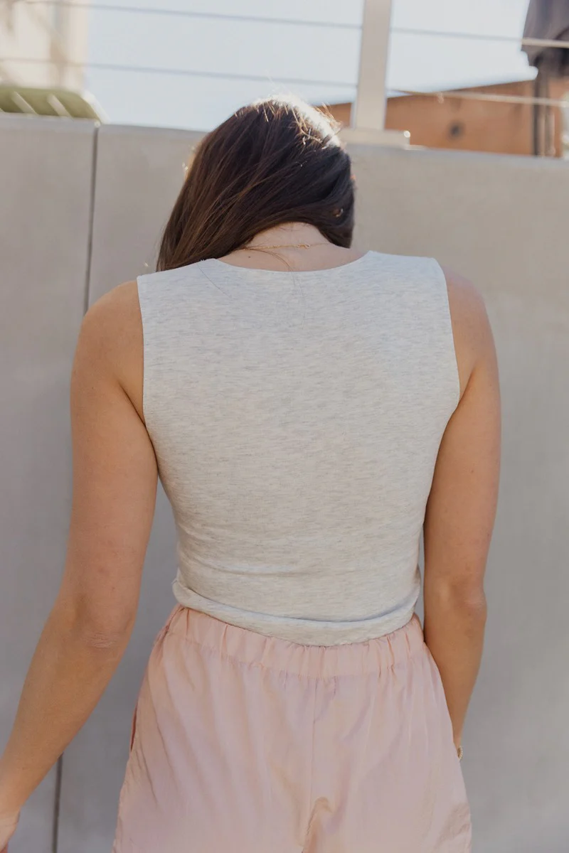 Isla Heather Grey Zip Up Sleeveless Bodysuit - Image 5