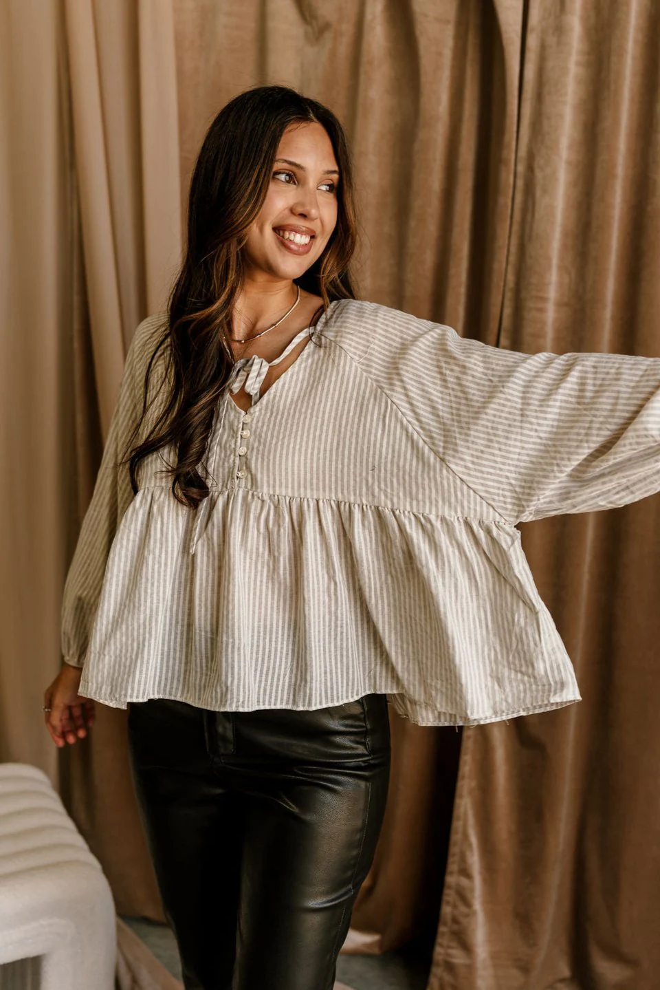 Ayla Grey & White Stripe Peplum Blouse