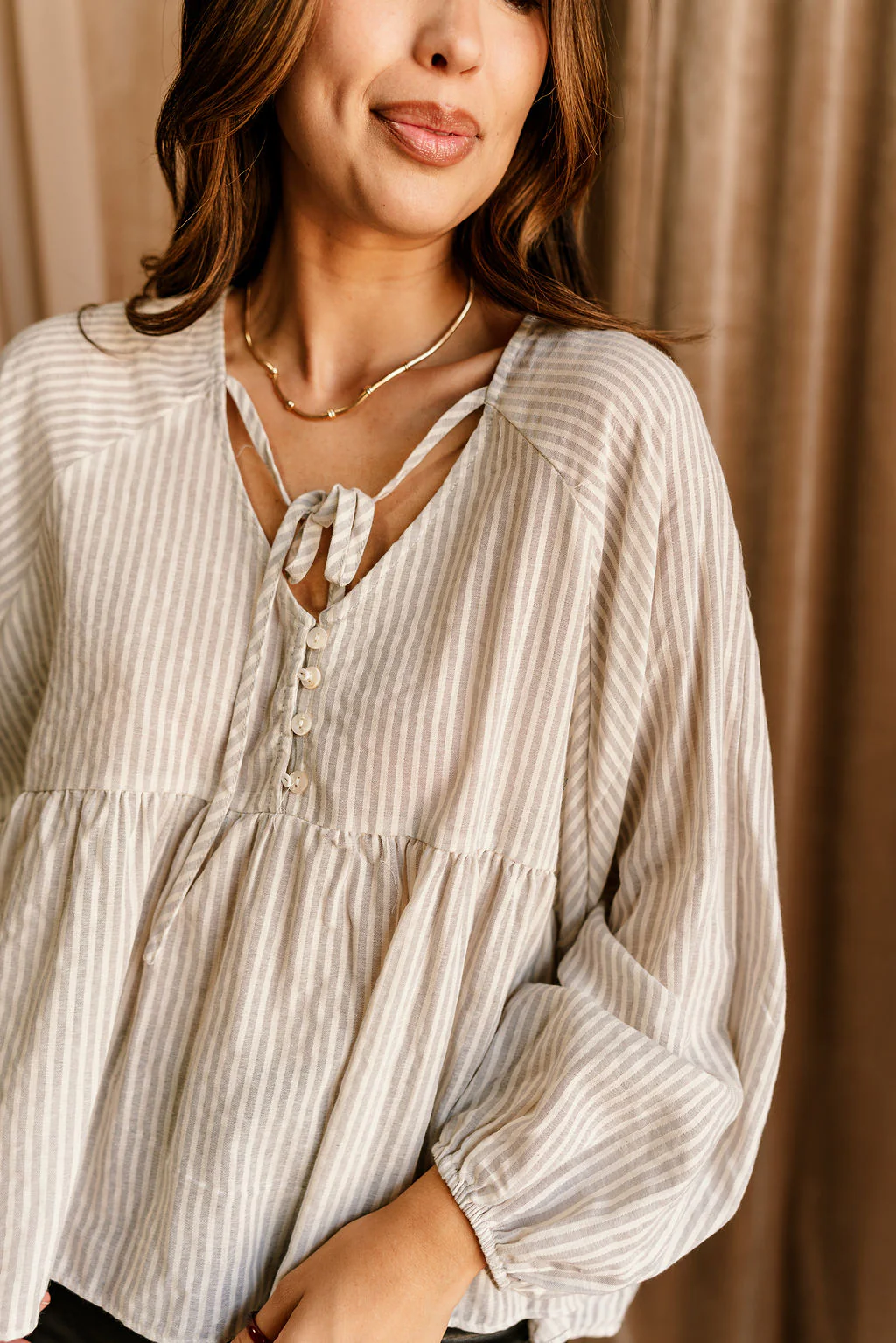 Ayla Grey & White Stripe Peplum Blouse - Image 3