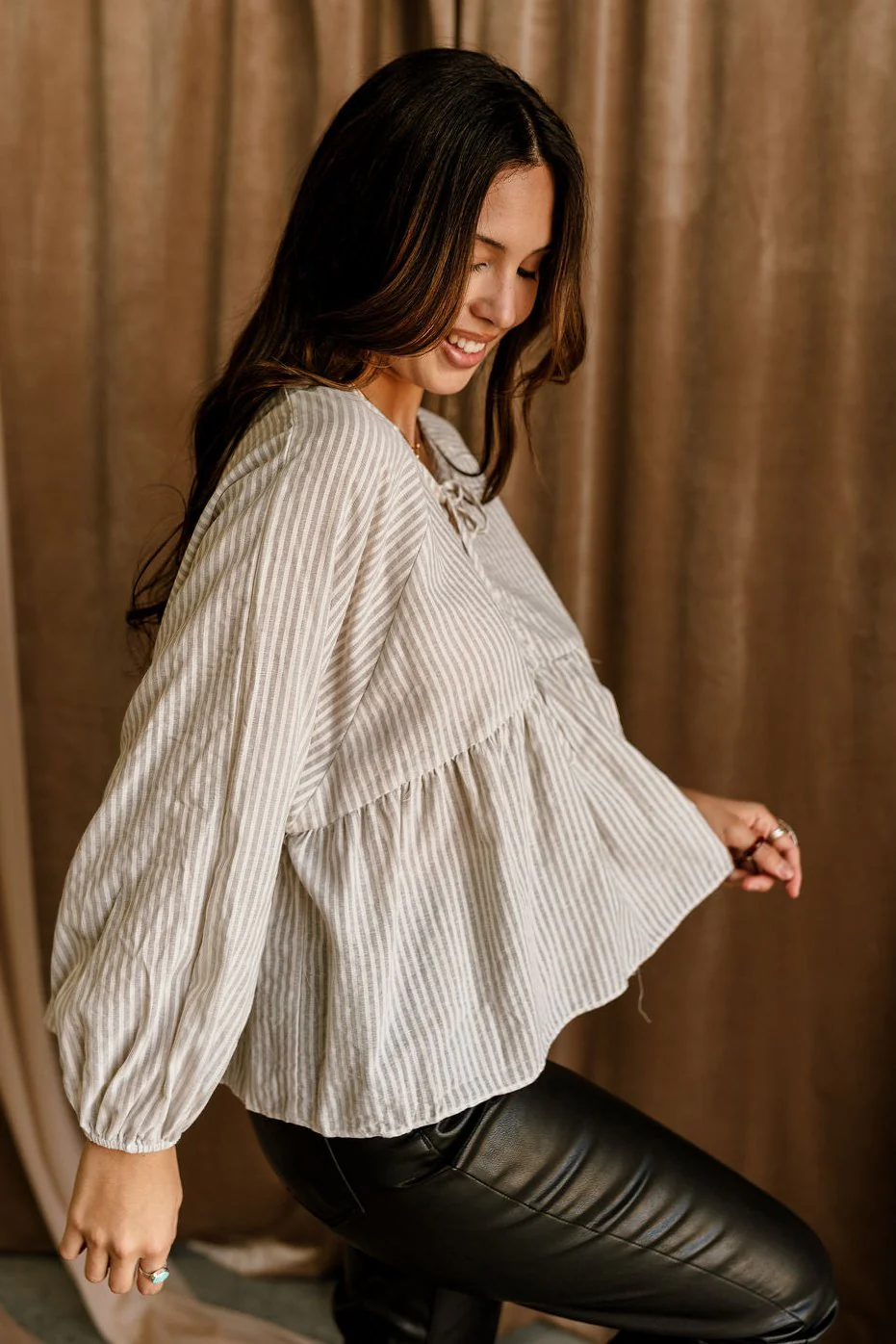Ayla Grey & White Stripe Peplum Blouse - Image 4