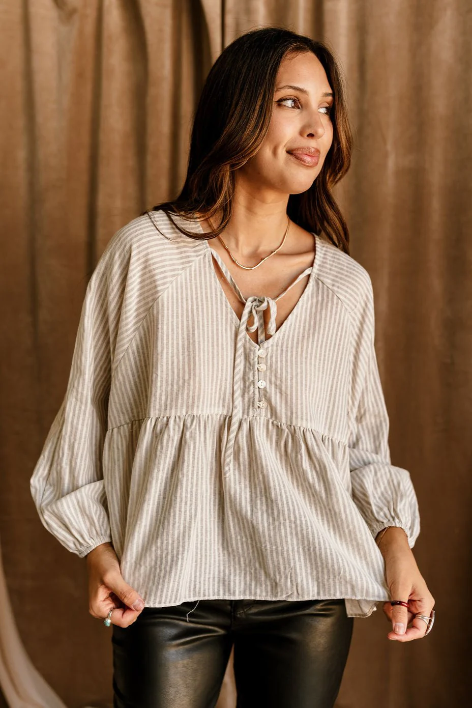 Ayla Grey & White Stripe Peplum Blouse - Image 5