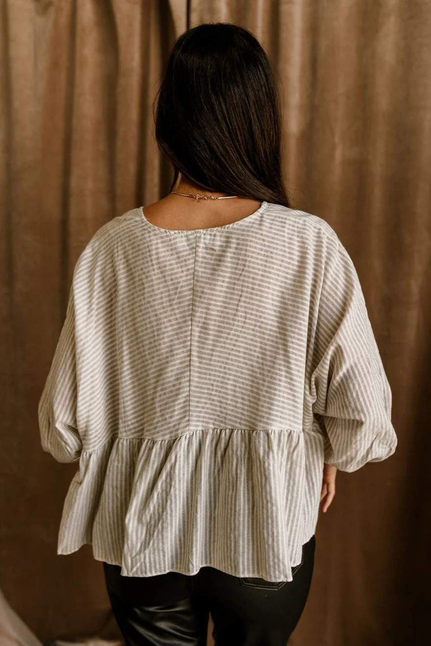 Ayla Grey & White Stripe Peplum Blouse - Image 6