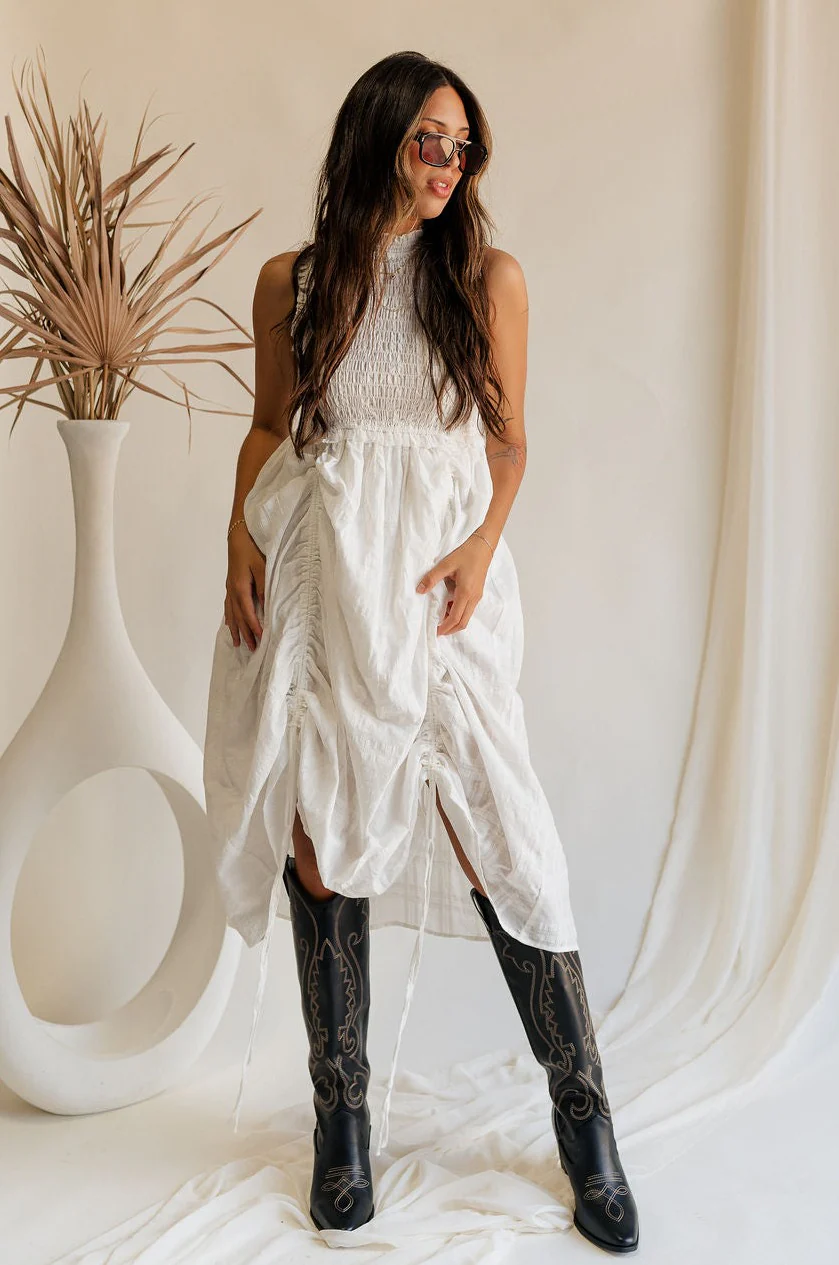 Ivy White Ruched Midi Dress - Image 2