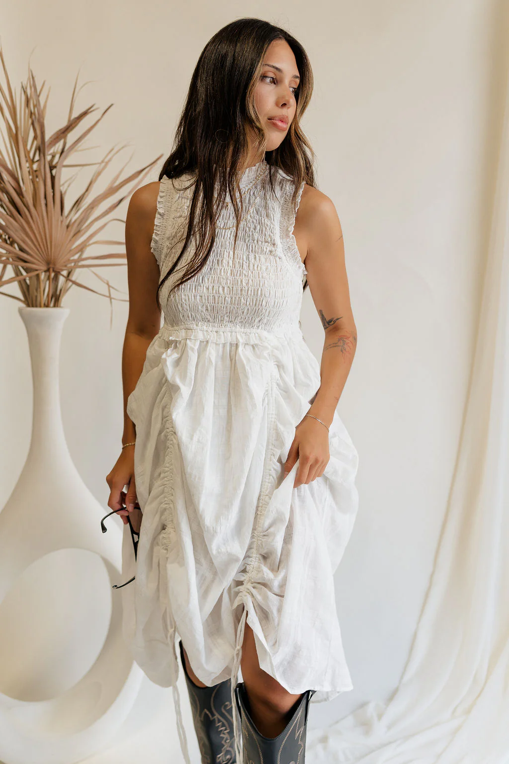 Ivy White Ruched Midi Dress - Image 5