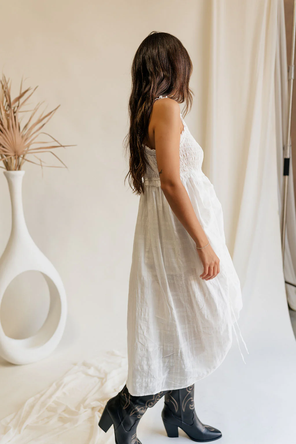 Ivy White Ruched Midi Dress - Image 7