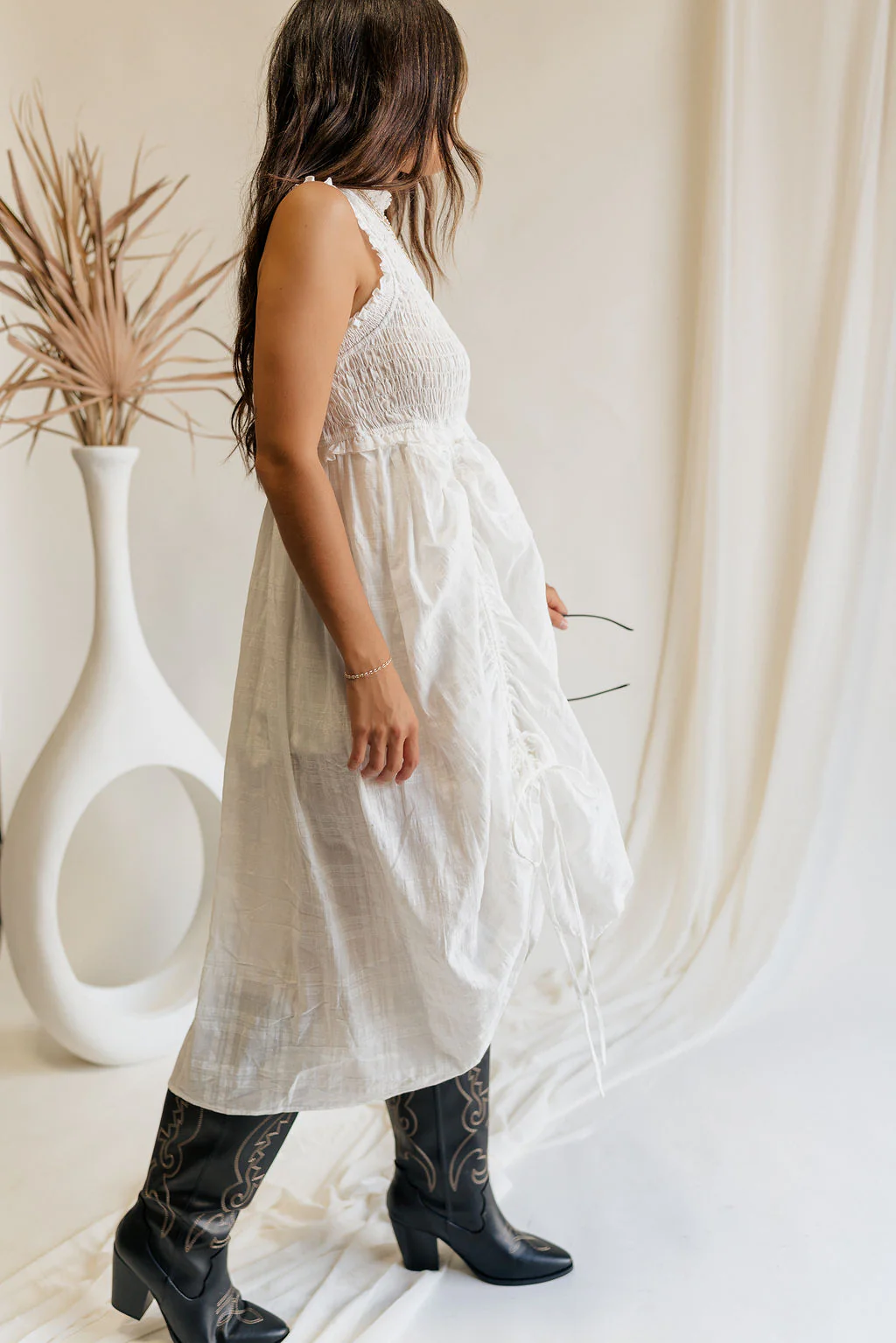 Ivy White Ruched Midi Dress - Image 8