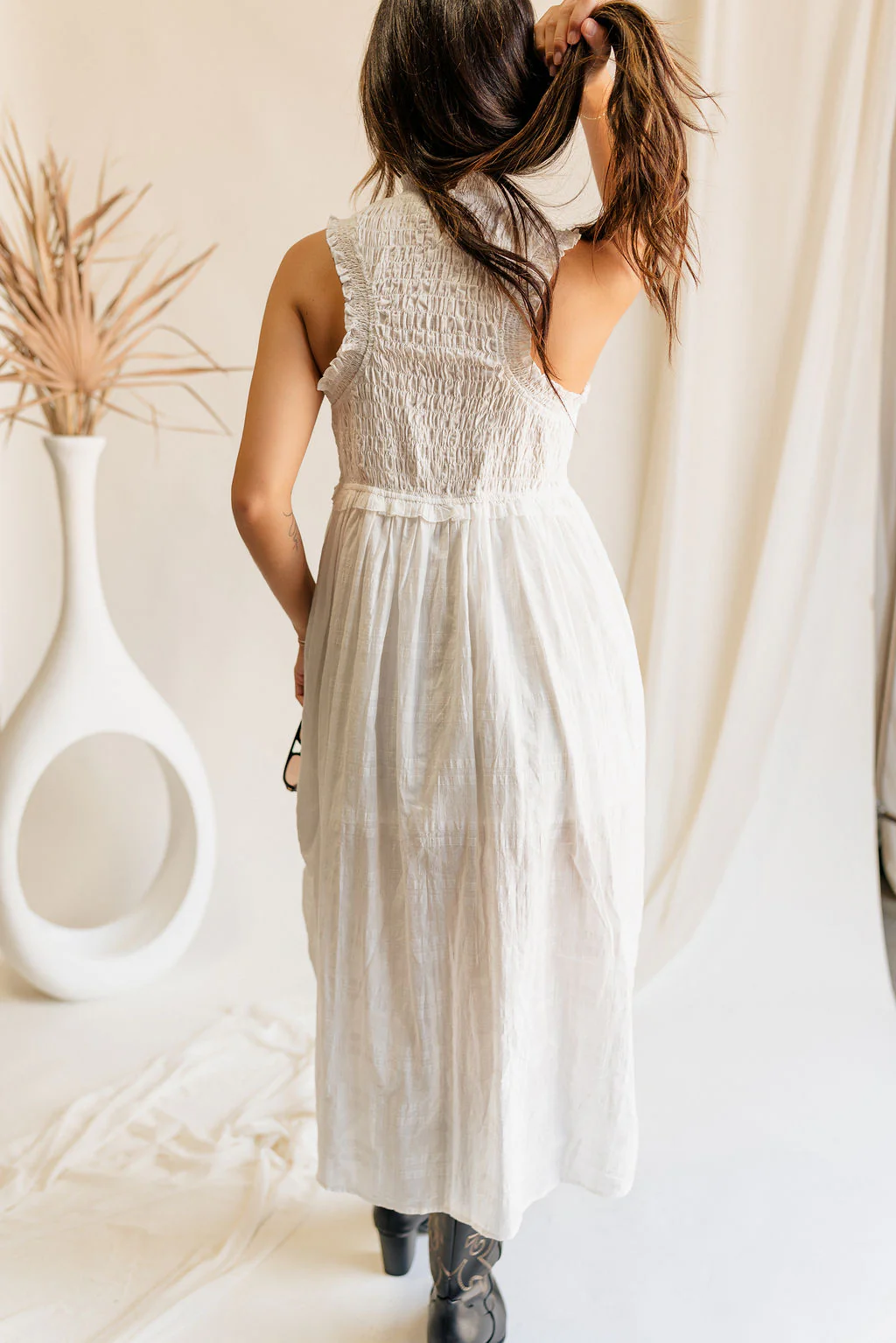Ivy White Ruched Midi Dress - Image 9