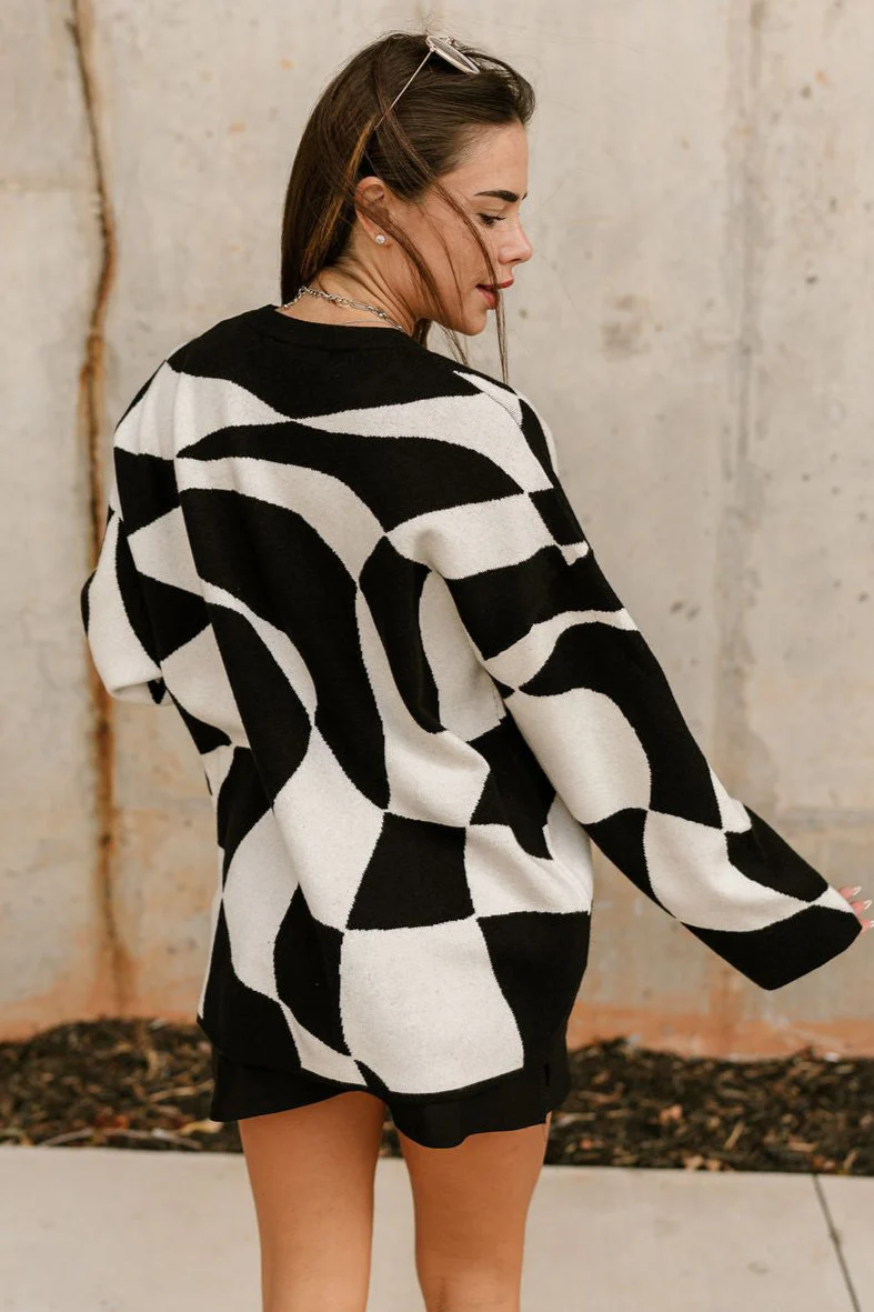 Emerson Black & Off White Geometric Sweater - Image 6