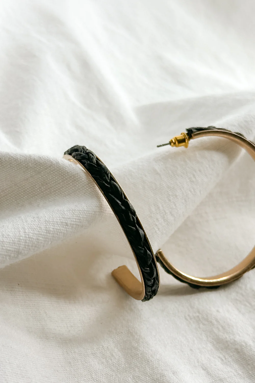Jackie Gold & Black Woven Hoop Earring