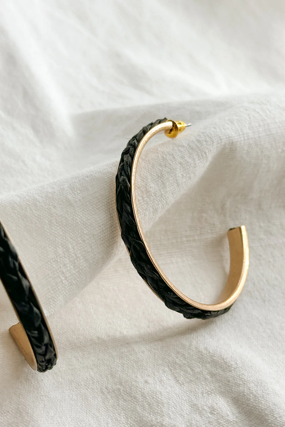 Jackie Gold & Black Woven Hoop Earring - Image 4
